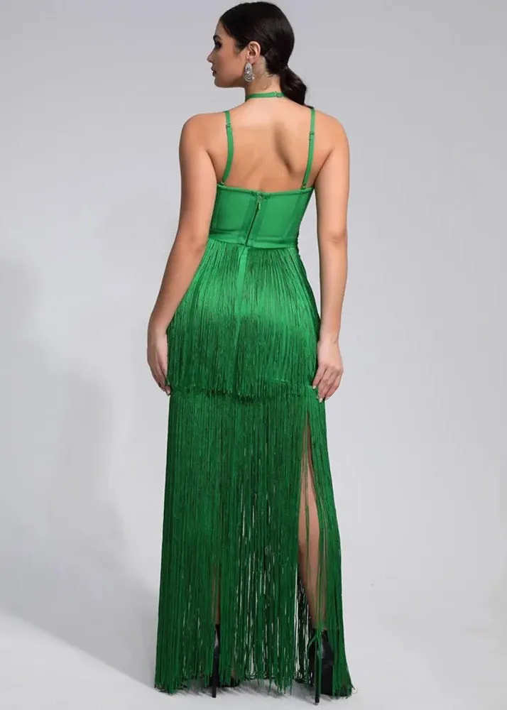 Tassel Decor Halter Maxi Dress