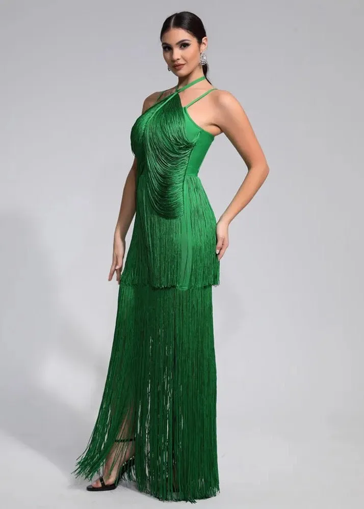 Tassel Decor Halter Maxi Dress