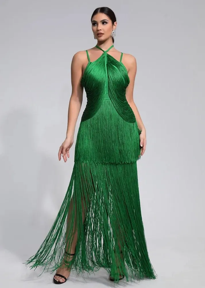 Tassel Decor Halter Maxi Dress