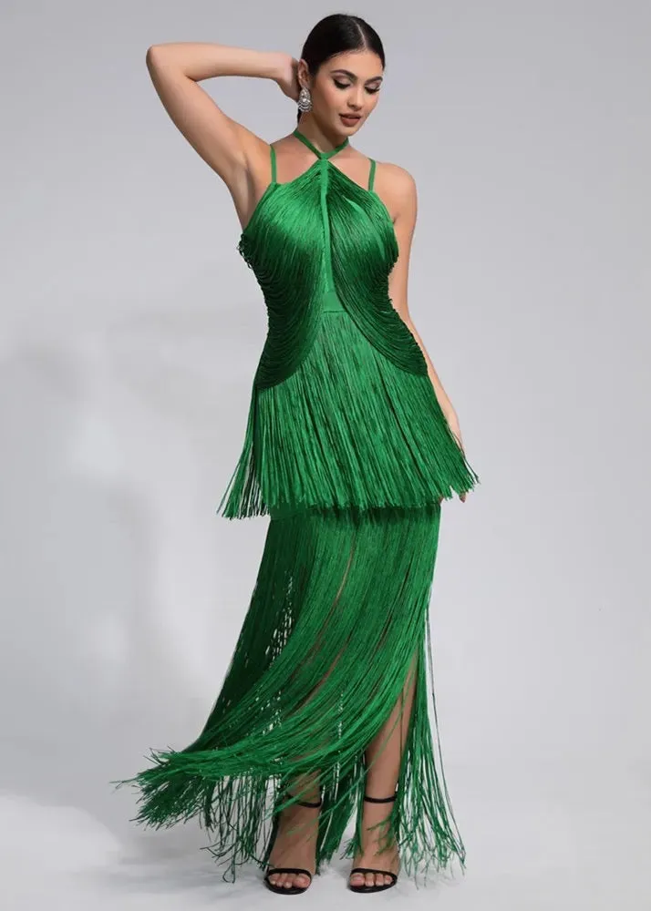 Tassel Decor Halter Maxi Dress