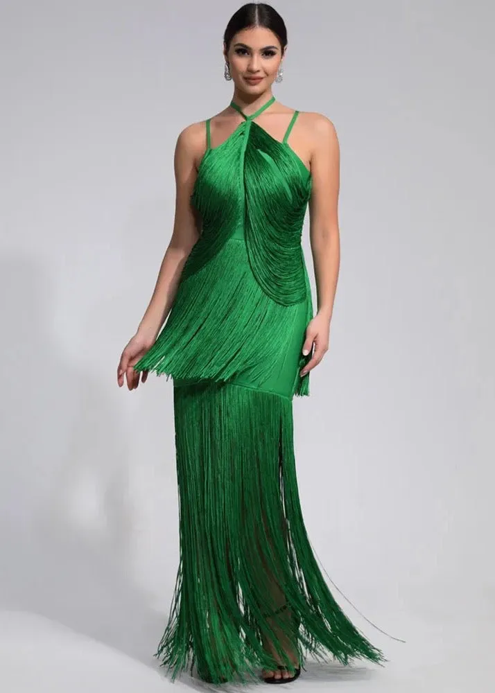 Tassel Decor Halter Maxi Dress