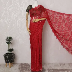 Vibrant Red Chantilly Lace Fabric by the Yard - Premium French Design, 110 cm Width, 5.5 Meters-D20190