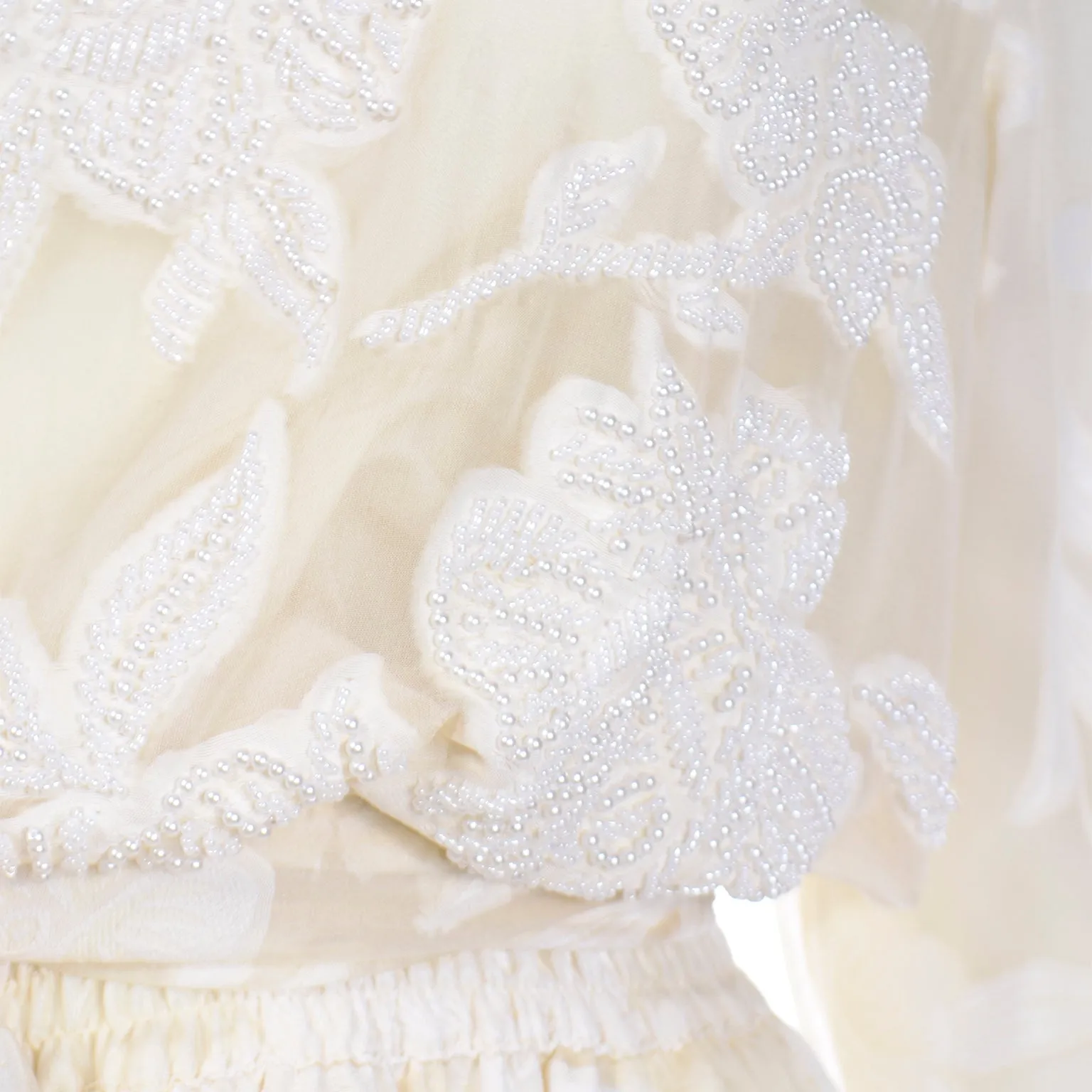 Vintage Diane Fries Creamy Ivory Silk Beaded Dress W Scarf or Sash