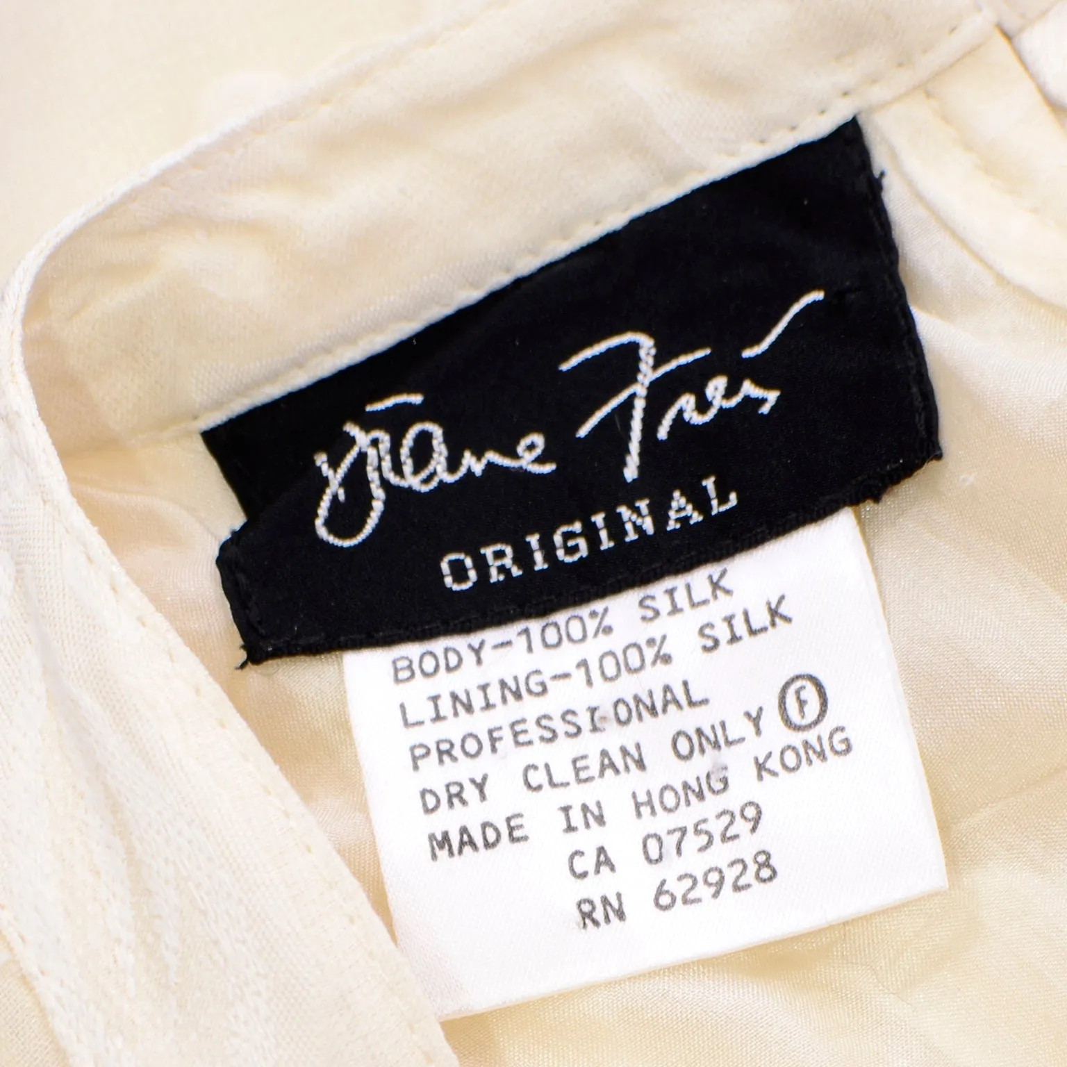 Vintage Diane Fries Creamy Ivory Silk Beaded Dress W Scarf or Sash