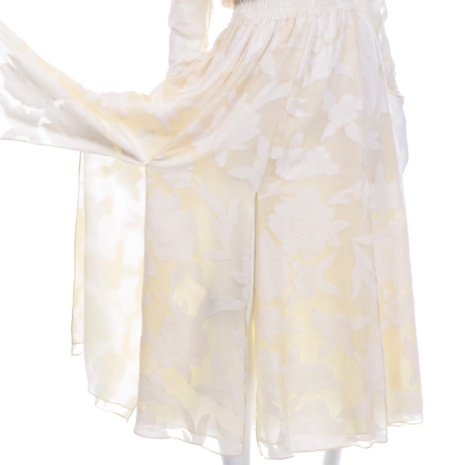 Vintage Diane Fries Creamy Ivory Silk Beaded Dress W Scarf or Sash
