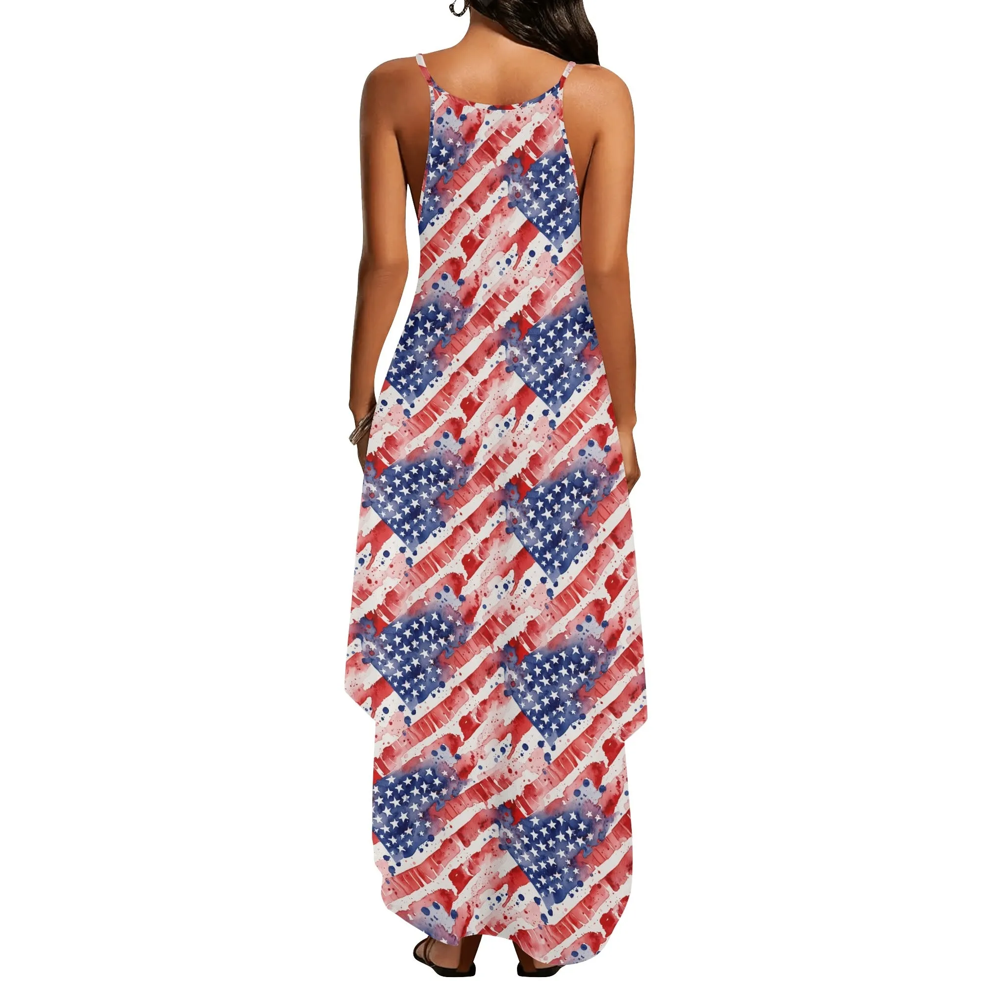 Watercolor Independence Womens Elegant Sleeveless Evening Dress