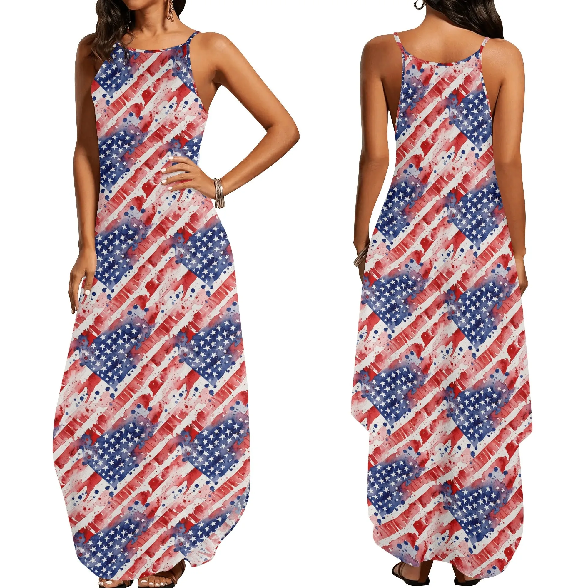 Watercolor Independence Womens Elegant Sleeveless Evening Dress