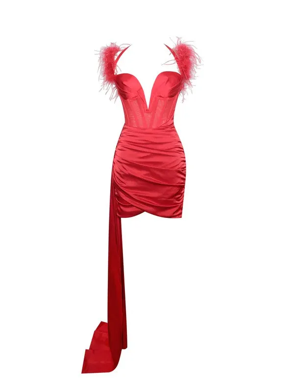 Wilma Red Satin Corset Draping Dress
