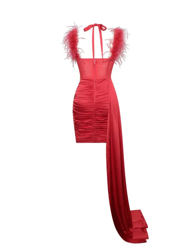 Wilma Red Satin Corset Draping Dress