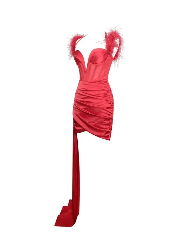 Wilma Red Satin Corset Draping Dress