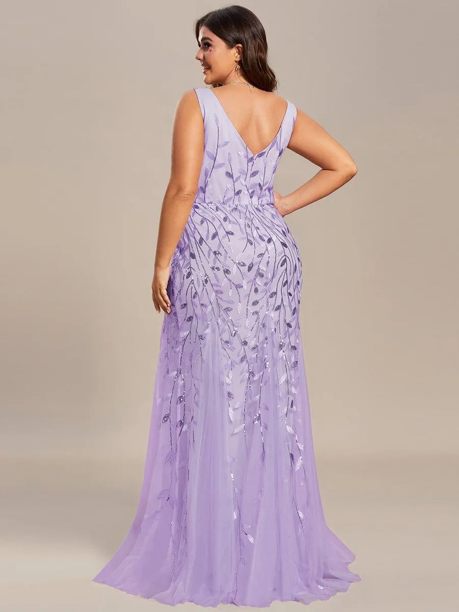 Women's Double V-Neck Fishtail Sequin Evening Dress