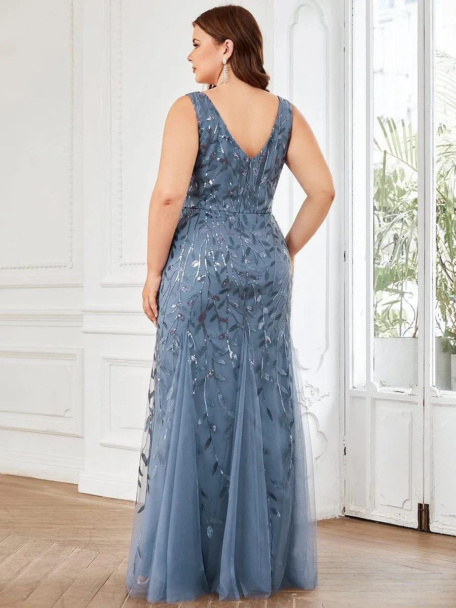 Women's Double V-Neck Fishtail Sequin Evening Dress