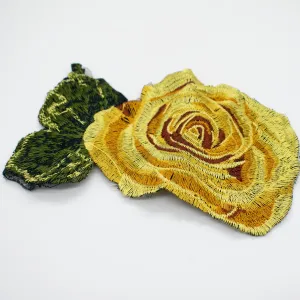 Yellow Rose Flower Embroidered Applique Motif Design-I-34